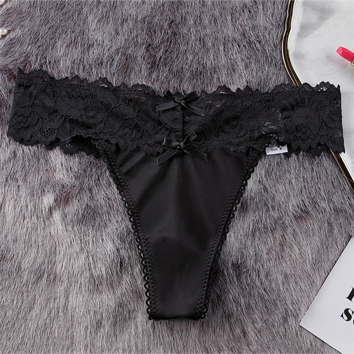 Ice Silk Lace Thong Panties for Women – Low Rise, Breathable & Sexy Embroidered Lingerie