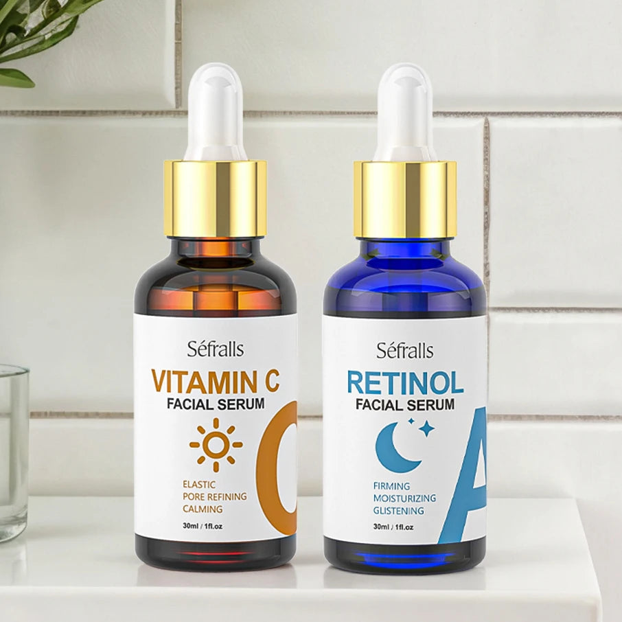 Séfralls Dual-Action Retinol & Vitamin C Serum Set – 2PCS Morning & Night Brightening + Anti-Aging Skincare Duo