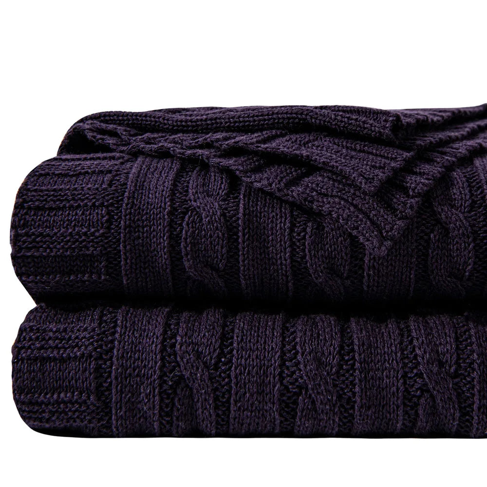 Ntbay 100% Cotton Cable Knit Throw, Super Soft Warm Knitted Blanket Home Decor