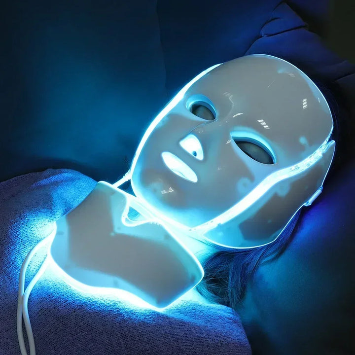 7-Color LED Light Therapy Mask with Neck Treatment – Skin Rejuvenation, Anti-Aging, Acne Therapy & Whitening Device