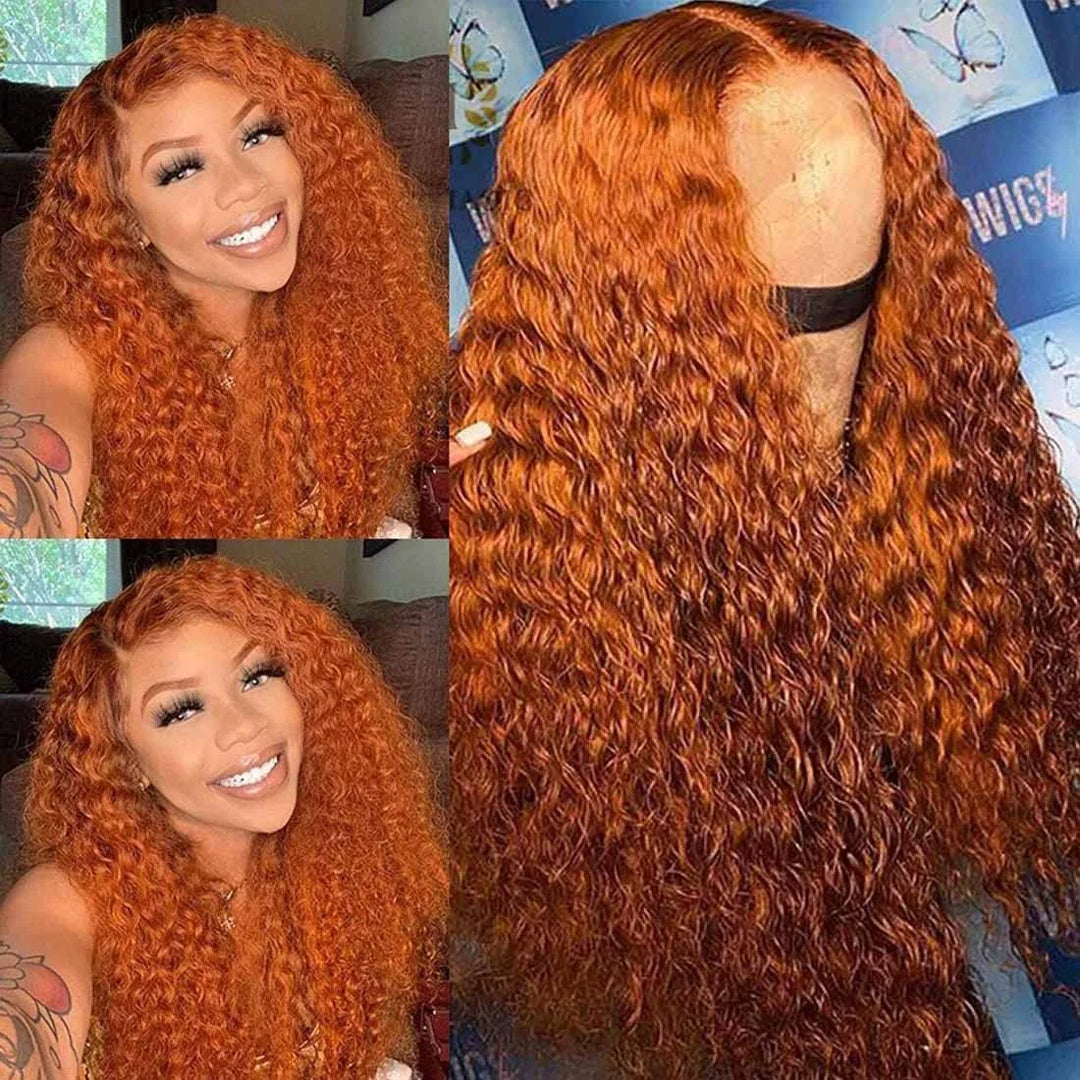 Ginger Orange Curly HD Lace Wig – 26” Voluminous Human Hair