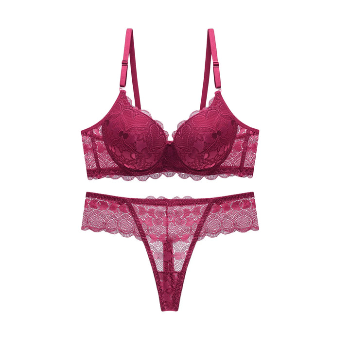EmpowerEase Seductive Lace Lingerie Set – Sheer Mesh Bra & Panty with Garter Belt