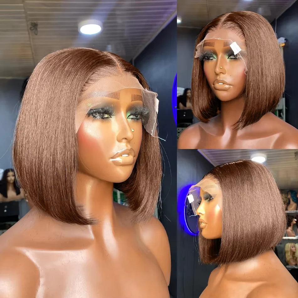 Luxe Volume Bob – Chocolate Brown HD Lace Wig, 250% Density