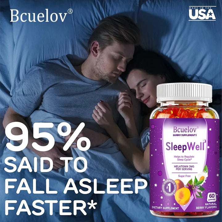 Bcuelov Sleep Gummies – Melatonin, Passionflower, Chamomile & Lemon Extract – Fight Insomnia, Relieve Stress, Support Immunity (60 Gummies)