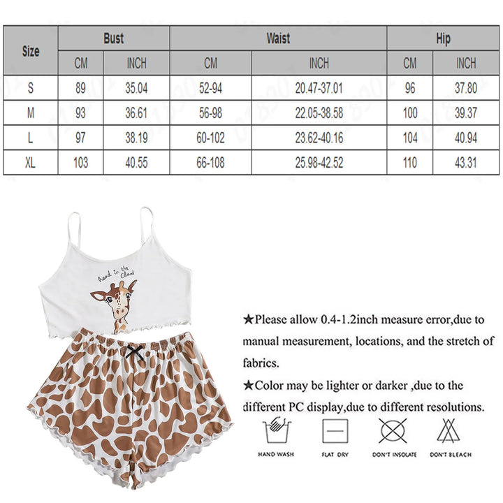 Summer Giraffe Print Pajama Set – Camisole & Shorts Sleepwear for Women