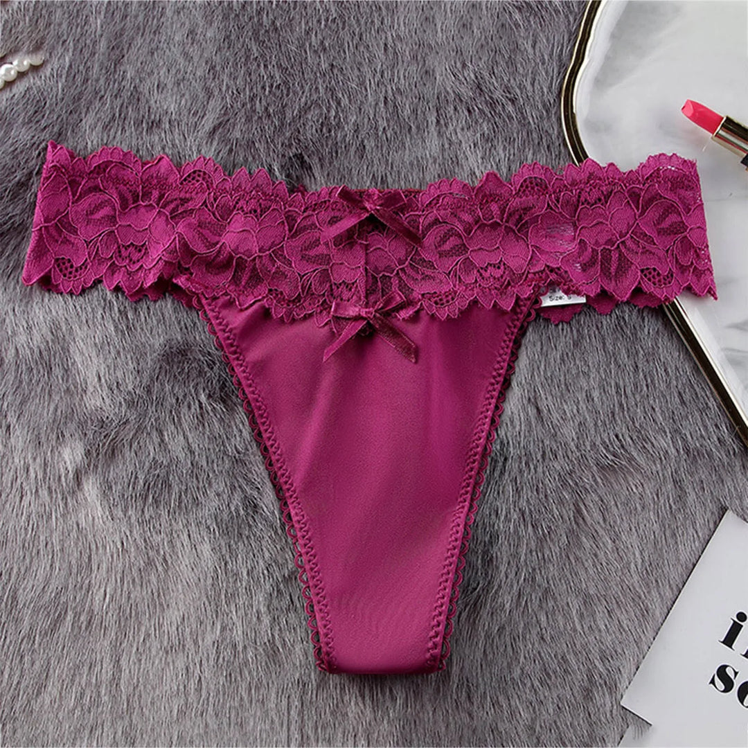 Ice Silk Lace Thong Panties for Women – Low Rise, Breathable & Sexy Embroidered Lingerie