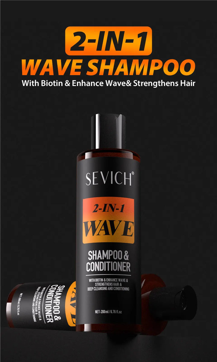 3.53oz Biotin Waves Control Pomade For Men Sevich Sport Strong Hold Wave Hair Gel With Brush Wavy Hair Oil Shampoo Conditioner
