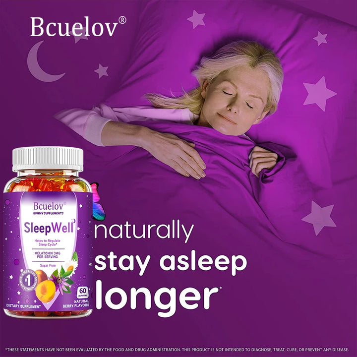 Bcuelov Sleep Gummies – Melatonin, Passionflower, Chamomile & Lemon Extract – Fight Insomnia, Relieve Stress, Support Immunity (60 Gummies)