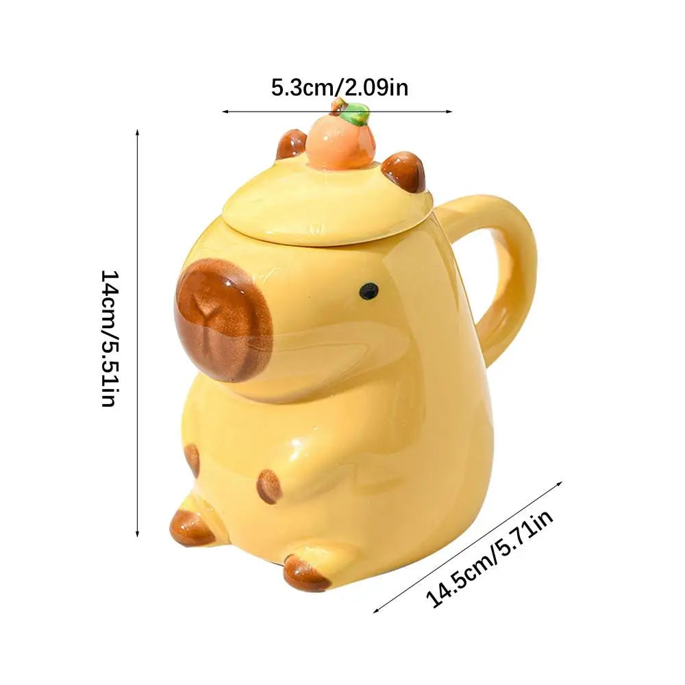 CozyCapy™ Ceramic Mug with Lid – Whimsical Capybara Christmas Cup (14oz)