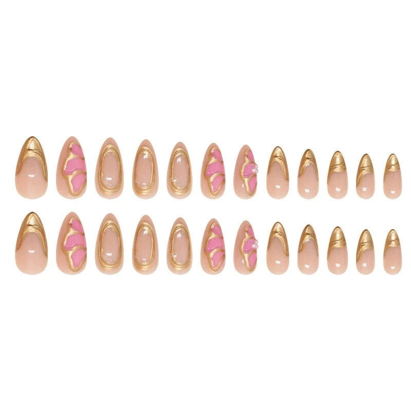 Pink Almond Butterfly Ballet False Nails – 24pcs French Design Press-On Set