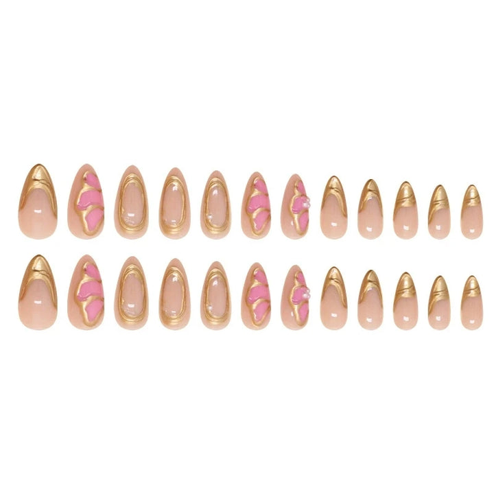 Pink Almond Butterfly Ballet False Nails – 24pcs French Design Press-On Set