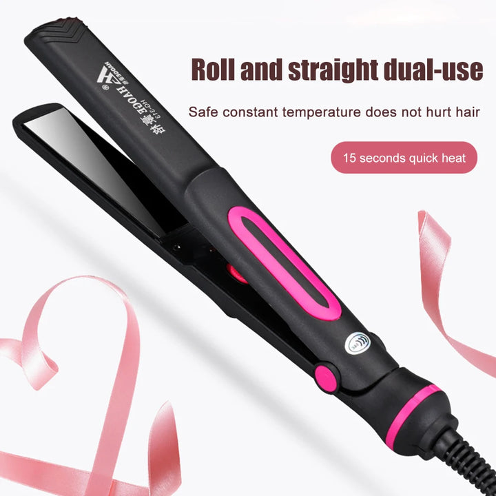 GlowFlex 2-in-1 Mini Hair Straightener & Curler – Anti-Scald, Dual-Use Styling Tool