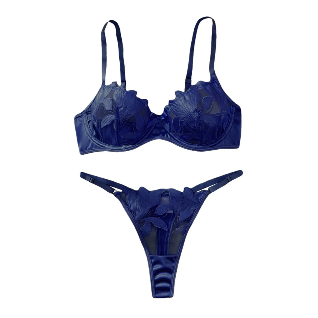 2-Piece Embroidered Lace Lingerie Set – Satin & Mesh Elegance
