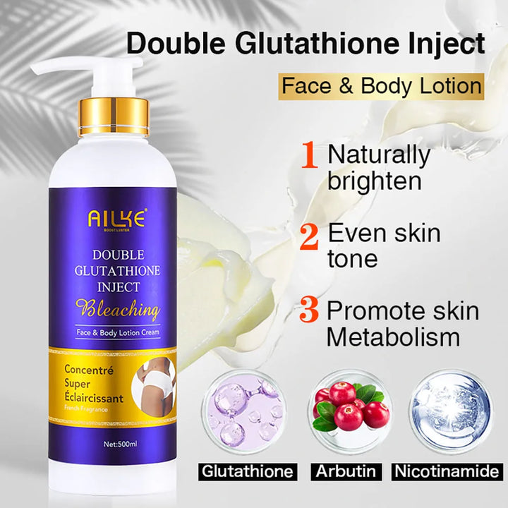 AILKE Brightening Face & Body Whitening Serum – Glutathione, Vitamin C & Aloe Vera | Fades Dark Spots & Evens Skin Tone (100ml)