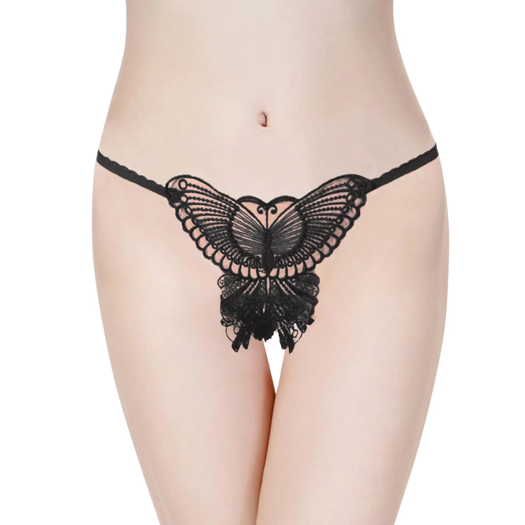Butterfly Embroidered Open Crotch Panties – Sexy Low Waist Hollow-Out Thong Lingerie