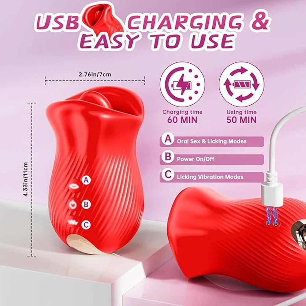 Velour Kiss – Rose-Shaped Tongue Licking Vibrator & Clitoral Stimulator
