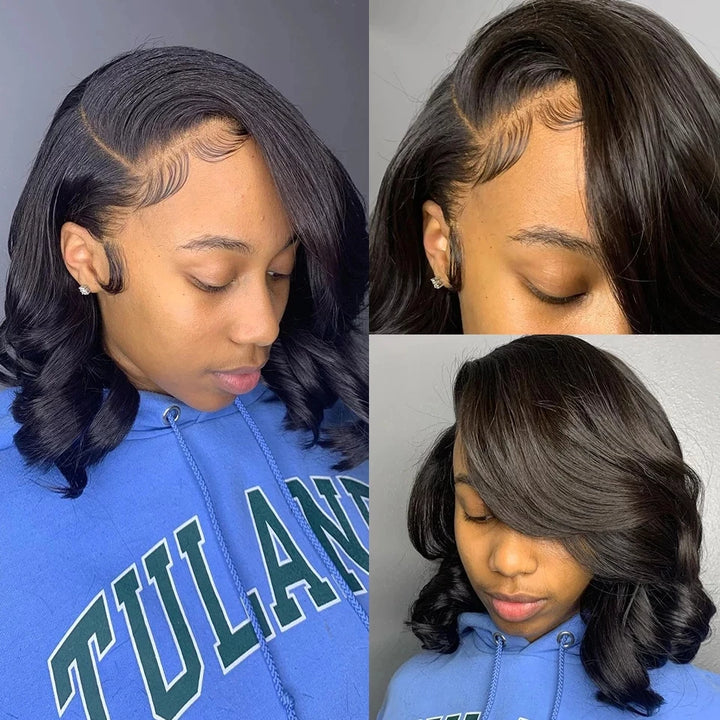 Luxe Body Wave Bob Wig with Transparent Lace – Virgin Brazilian Remy, 180% Density