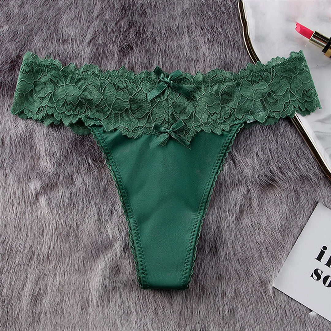 Ice Silk Lace Thong Panties for Women – Low Rise, Breathable & Sexy Embroidered Lingerie