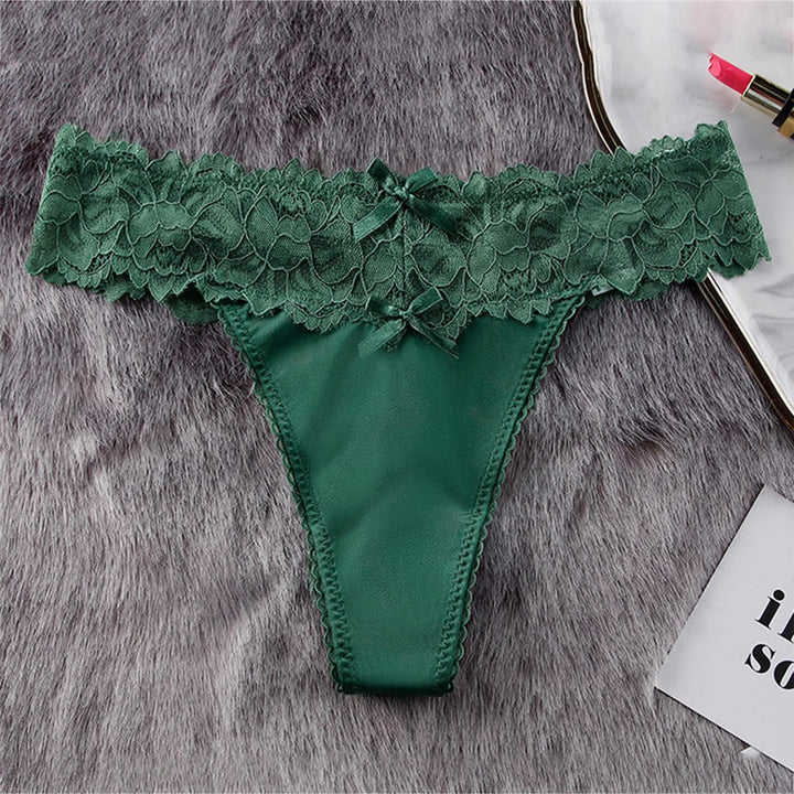 Ice Silk Lace Thong Panties for Women – Low Rise, Breathable & Sexy Embroidered Lingerie