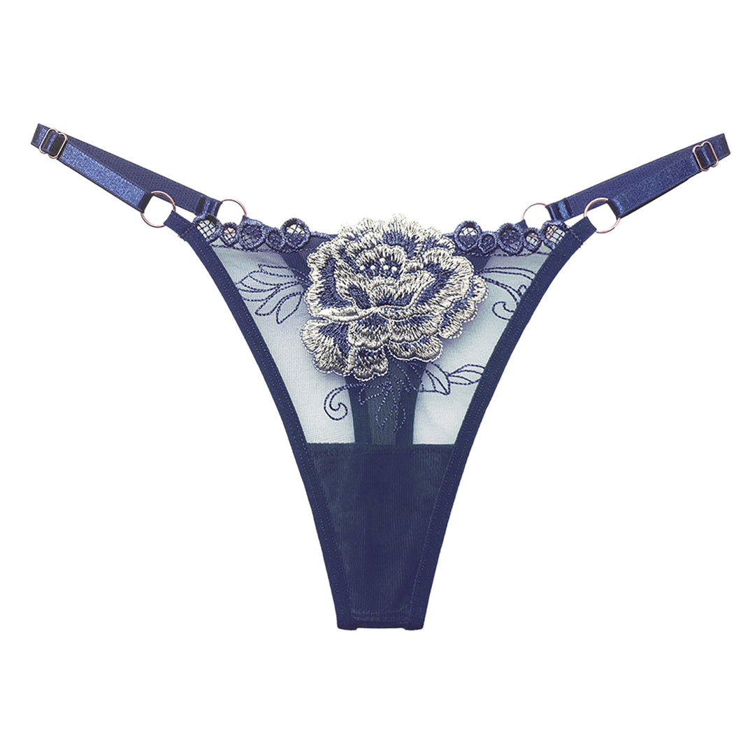 Embroidered Floral Lace Thong – Sexy Low-Waist Cutout Panties for Women