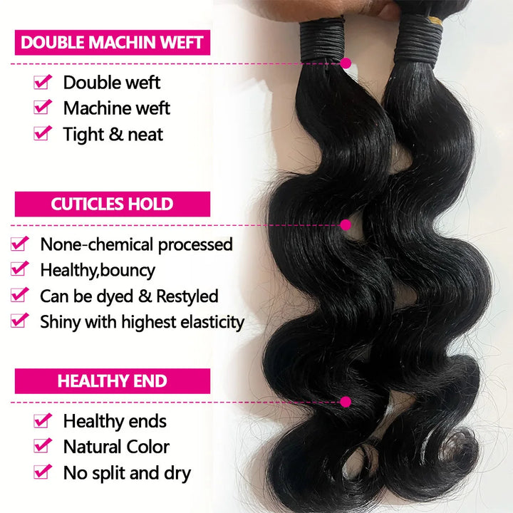 Radiance Body Wave Bundles – 100% Raw Human Hair, 24" Length