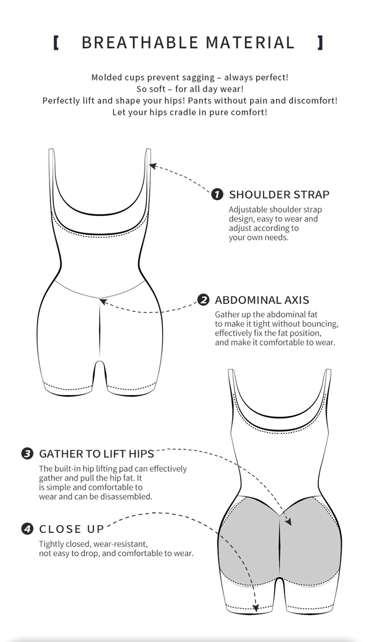 Butt-Lifting Shapewear Bodysuit with Pads – Open Crotch & Adjustable Straps