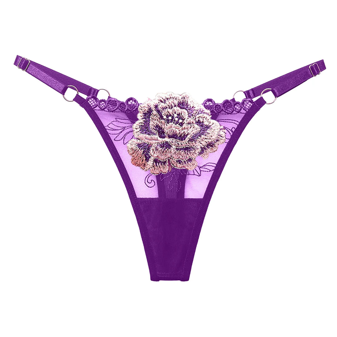 Embroidered Floral Lace Thong – Sexy Low-Waist Cutout Panties for Women