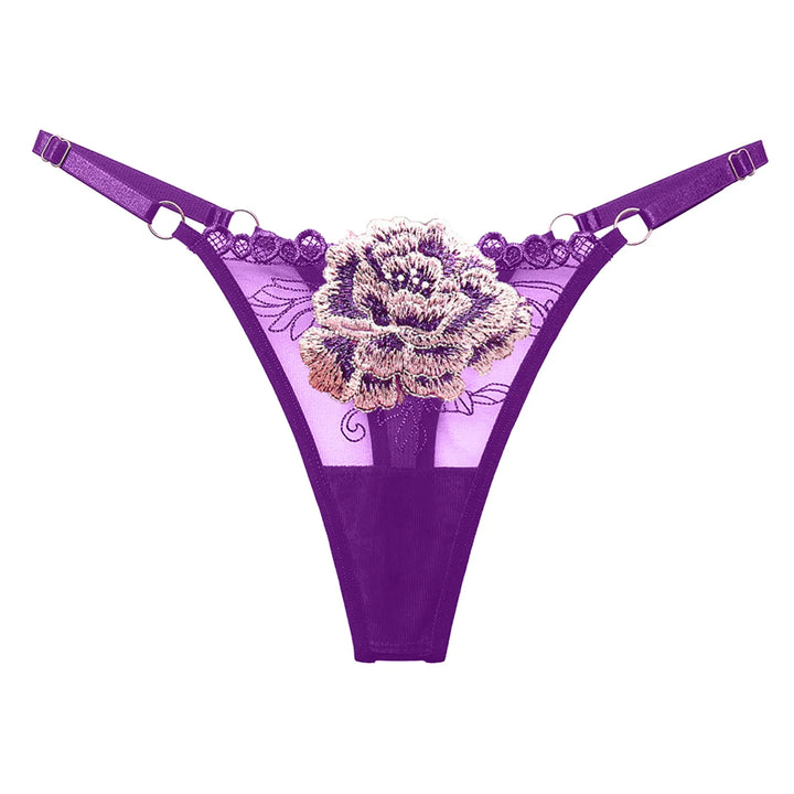 Embroidered Floral Lace Thong – Sexy Low-Waist Cutout Panties for Women