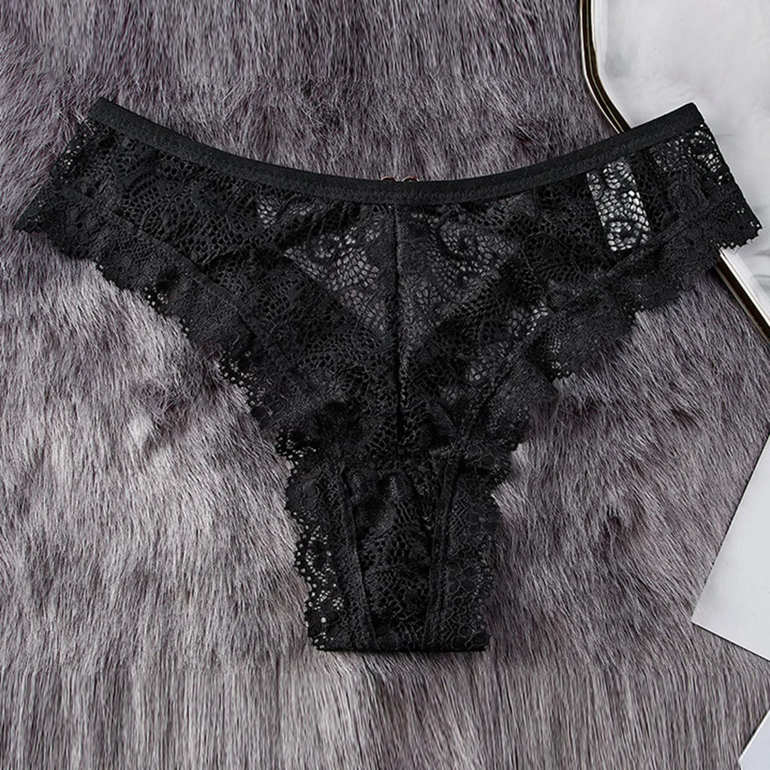 Lace Butterfly Bow Thong – Low Waist Hollow-Out Panty with Cotton Crotch