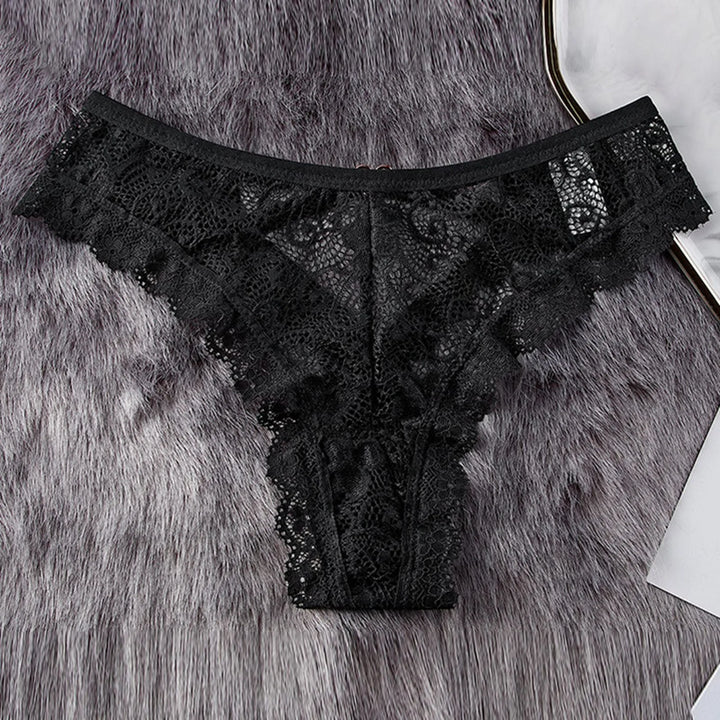 Lace Butterfly Bow Thong – Low Waist Hollow-Out Panty with Cotton Crotch