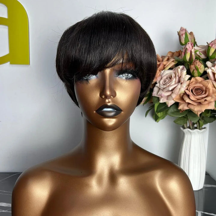 Chic Pixie Cut Wig – 100% Human Hair with Soft Bangs