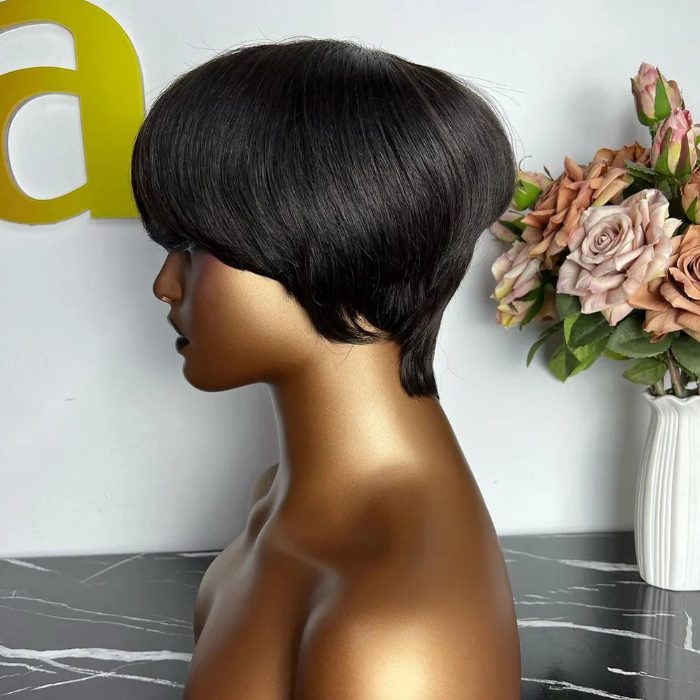 Chic Pixie Cut Wig – 100% Human Hair with Soft Bangs