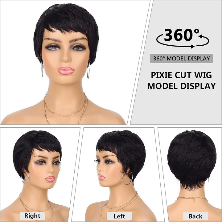Polished Power Pixie – Straight Human Hair Wig with Bangs