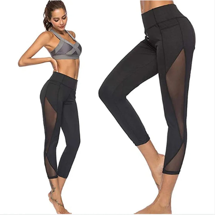 Sexy Mesh Lace Yoga Leggings – High-Waist Hollow-Out Sportswear for Women