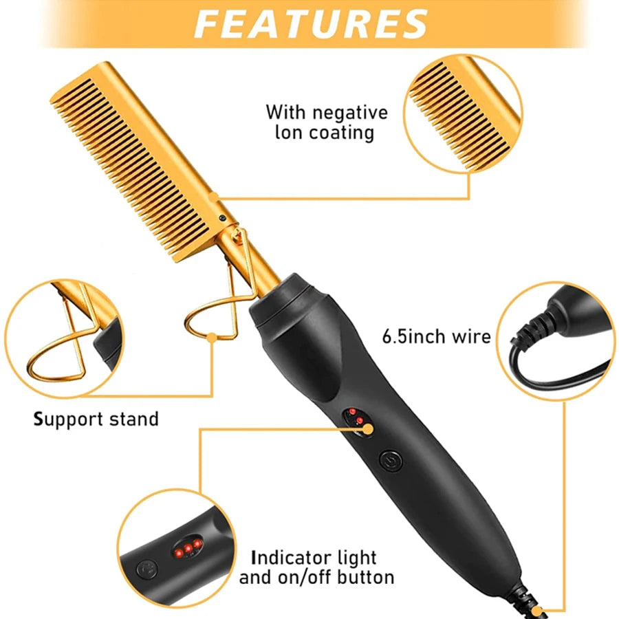 GOIPLE Pro Heat Press Comb – High-Temp Straightening Brush for Wigs & Edges
