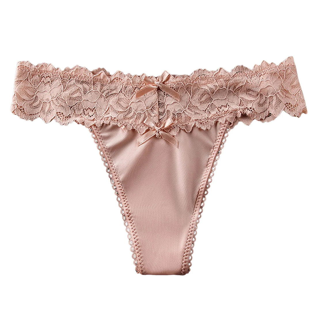 Ice Silk Lace Thong Panties for Women – Low Rise, Breathable & Sexy Embroidered Lingerie