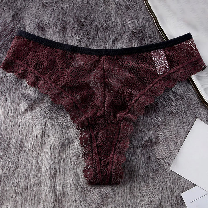Lace Butterfly Bow Thong – Low Waist Hollow-Out Panty with Cotton Crotch