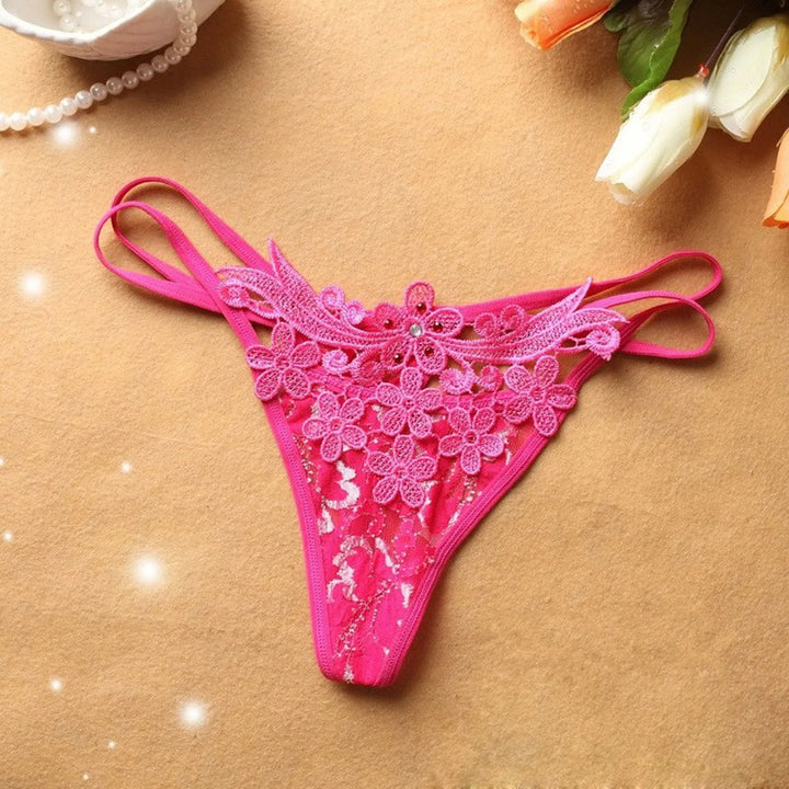 Floral Embroidered Lace G-String – Strappy Low-Waist Hipster Thong for Women