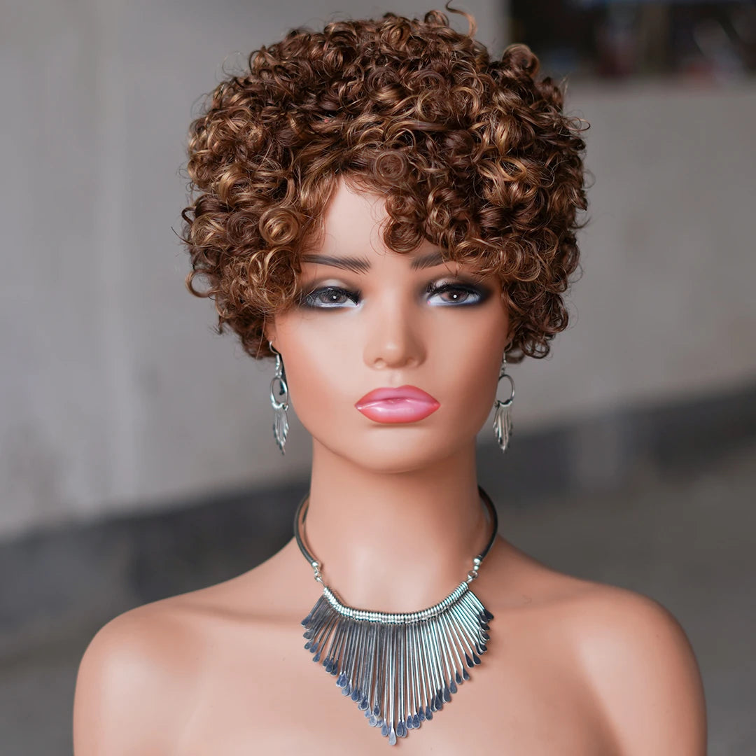 Crimson Spiral Pixie – 6” Curly Human Hair Wig with Bangs