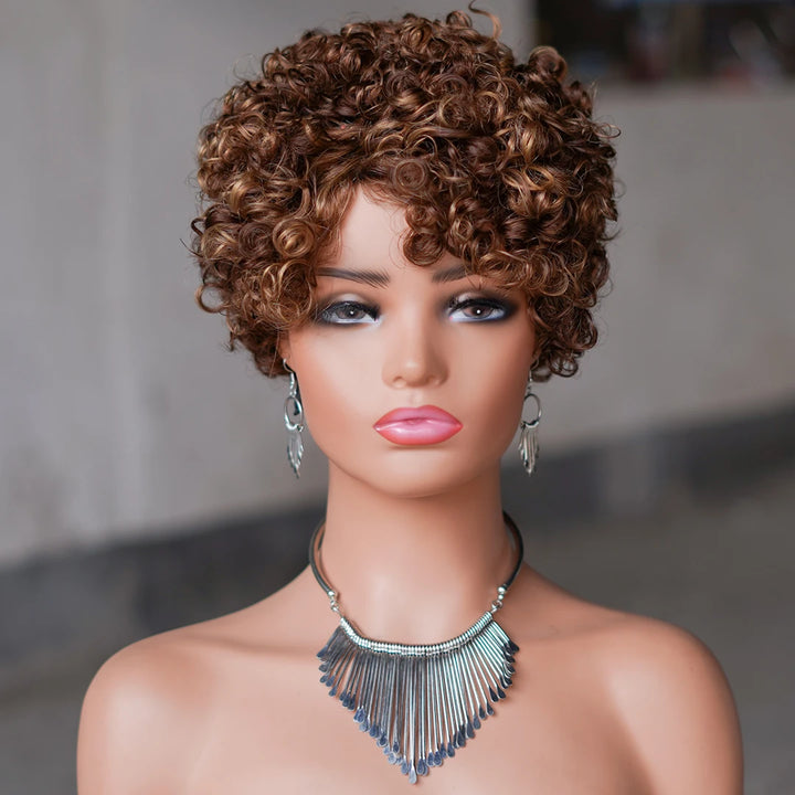 Crimson Spiral Pixie – 6” Curly Human Hair Wig with Bangs