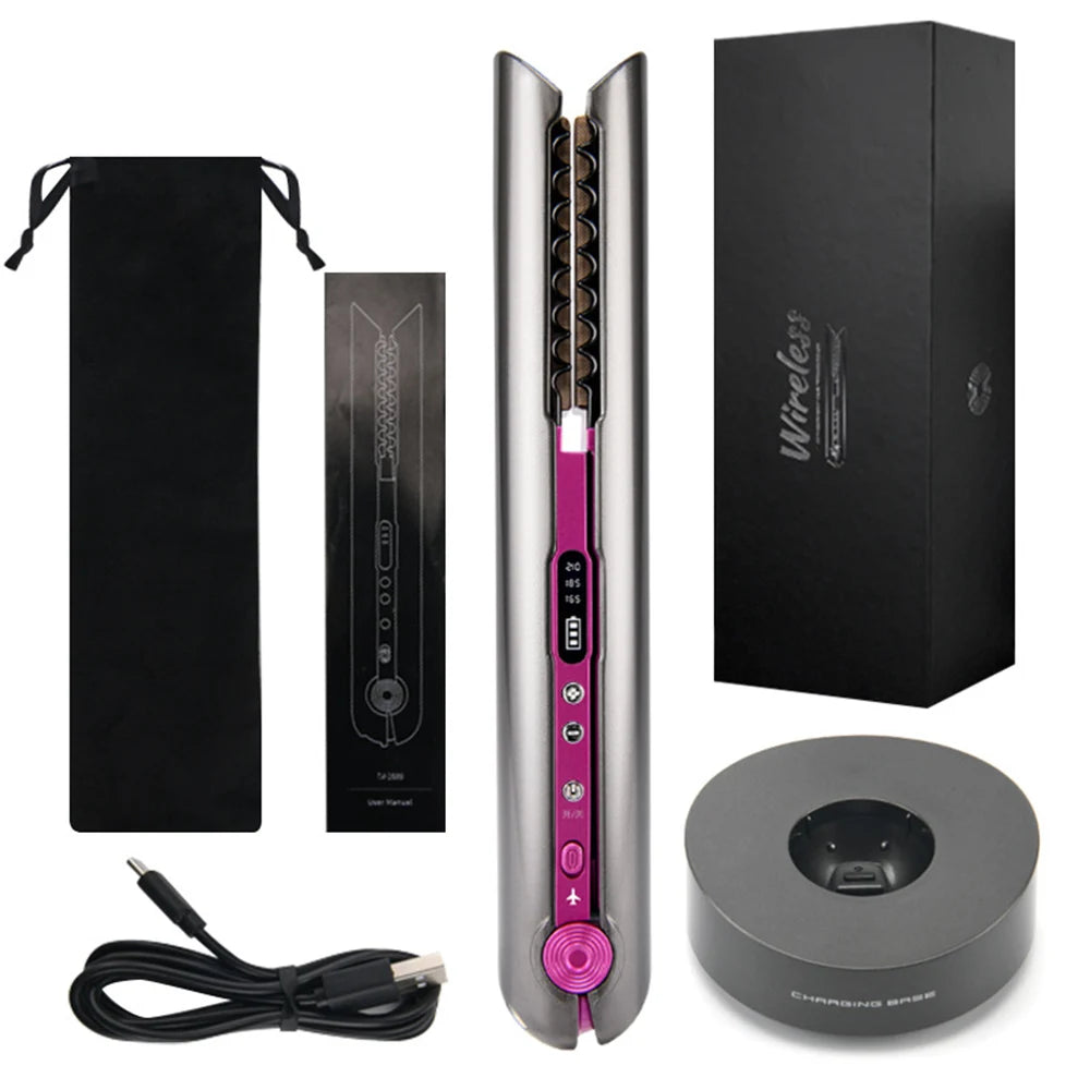 UKLISS Cordless Mini Hair Straightener & Curler – USB Rechargeable 2-in-1 Flat Iron for Travel & On-the-Go Styling