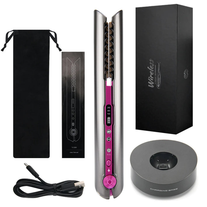 UKLISS Cordless Mini Hair Straightener & Curler – USB Rechargeable 2-in-1 Flat Iron for Travel & On-the-Go Styling