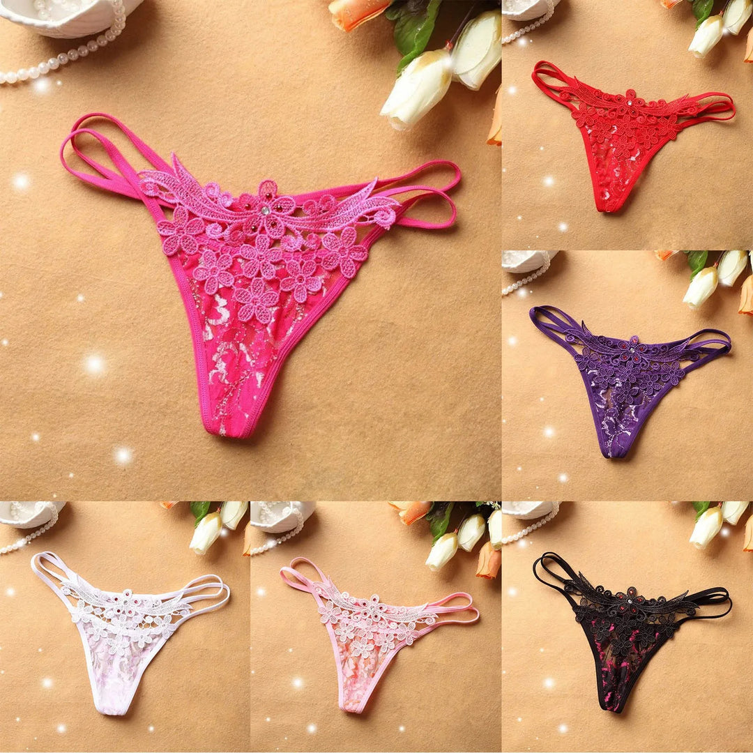 Floral Embroidered Lace G-String – Strappy Low-Waist Hipster Thong for Women