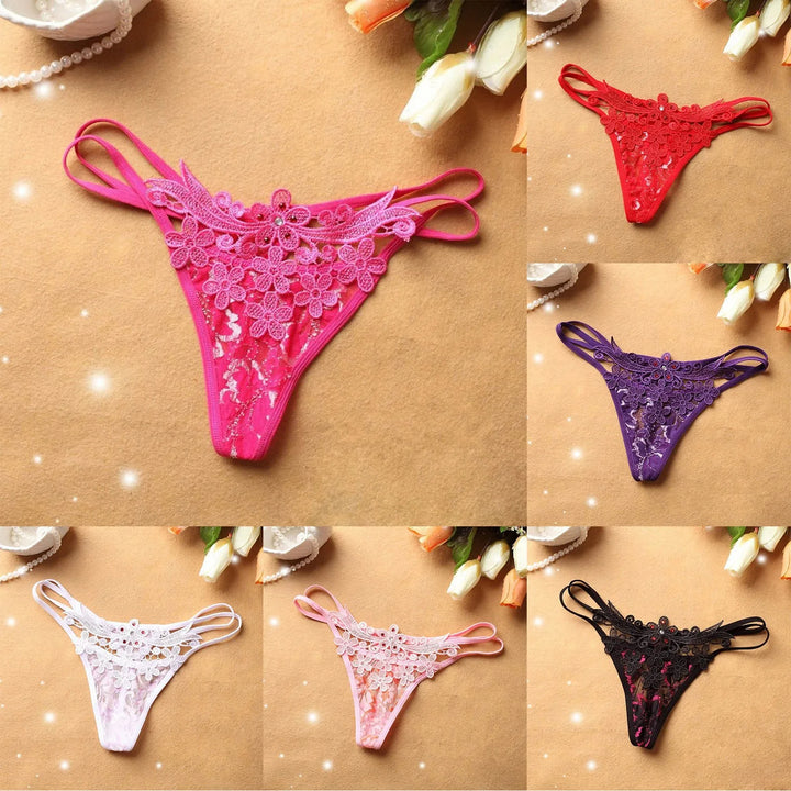 Floral Embroidered Lace G-String – Strappy Low-Waist Hipster Thong for Women