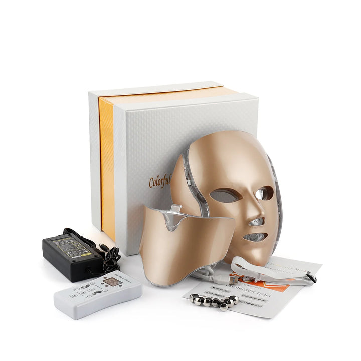 7-Color LED Light Therapy Mask with Neck Treatment – Skin Rejuvenation, Anti-Aging, Acne Therapy & Whitening Device