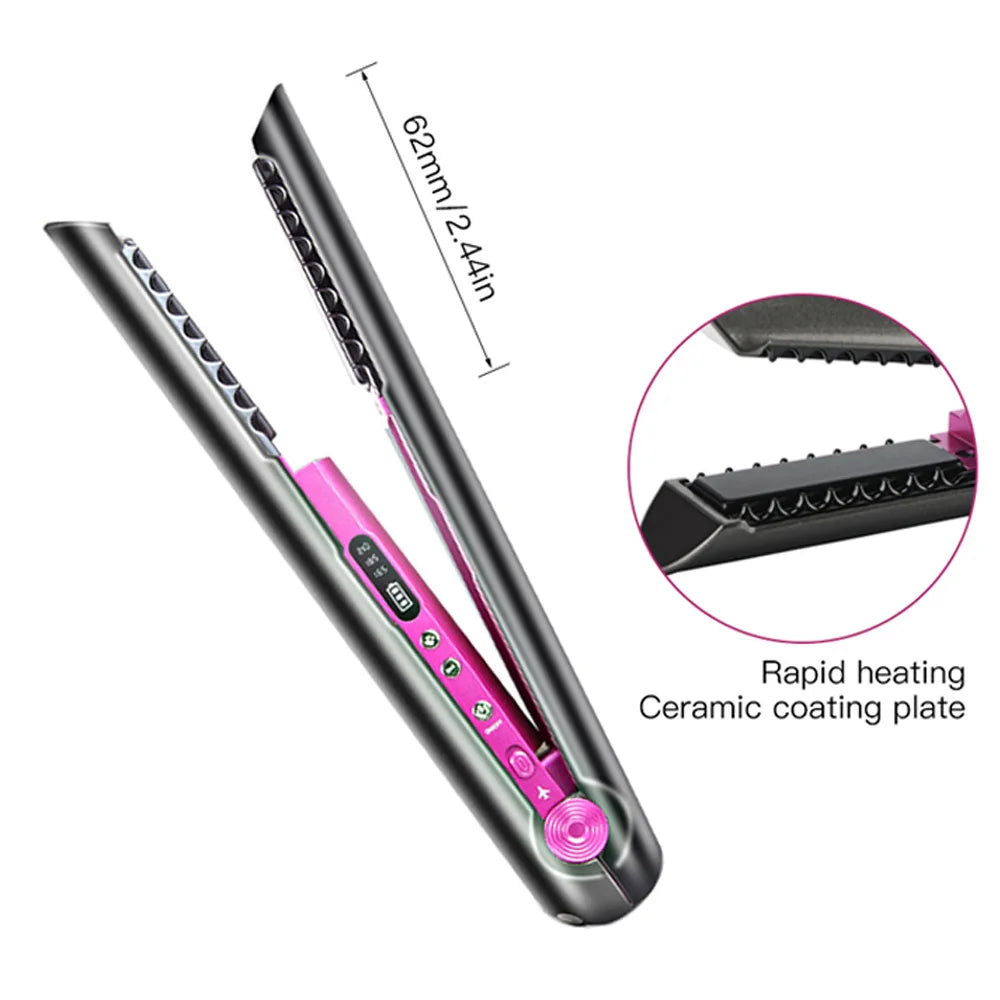 UKLISS Cordless Mini Hair Straightener & Curler – USB Rechargeable 2-in-1 Flat Iron for Travel & On-the-Go Styling