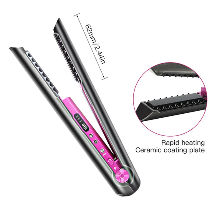 UKLISS Cordless Mini Hair Straightener & Curler – USB Rechargeable 2-in-1 Flat Iron for Travel & On-the-Go Styling