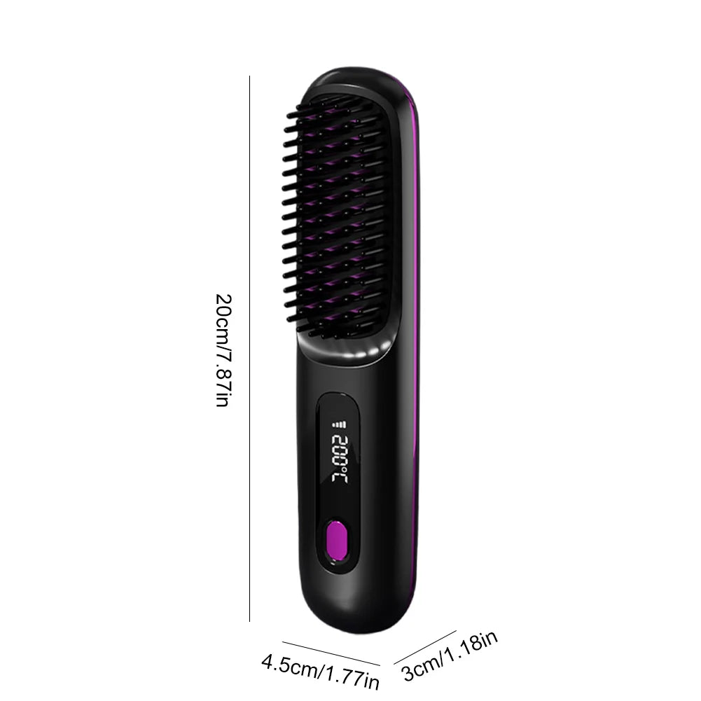 FreedomFlow Cordless Heat Brush – Rechargeable 3-Temp Straightening Comb