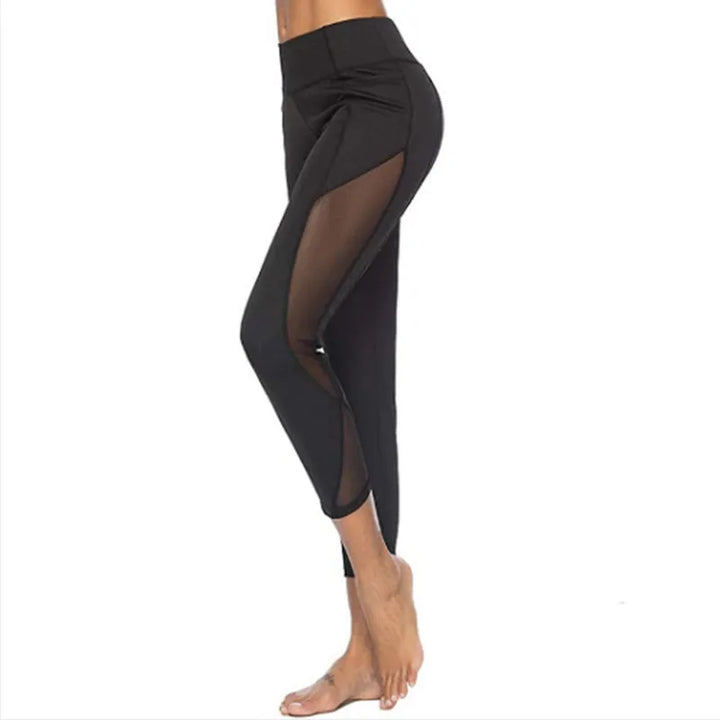 Sexy Mesh Lace Yoga Leggings – High-Waist Hollow-Out Sportswear for Women