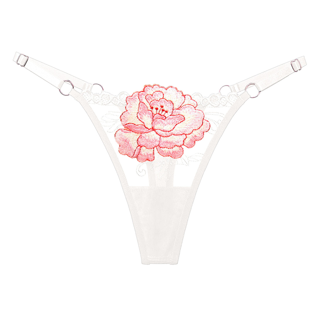 Embroidered Floral Lace Thong – Sexy Low-Waist Cutout Panties for Women
